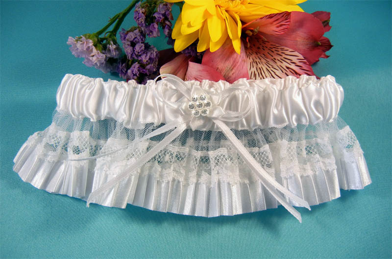 Italian Lace & Tulle Garter with Crystal Flower